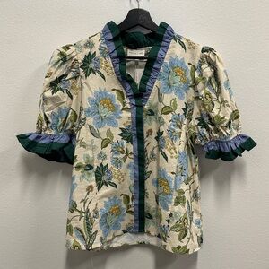 Entro Blue Floral Puff Sleeve Blouse